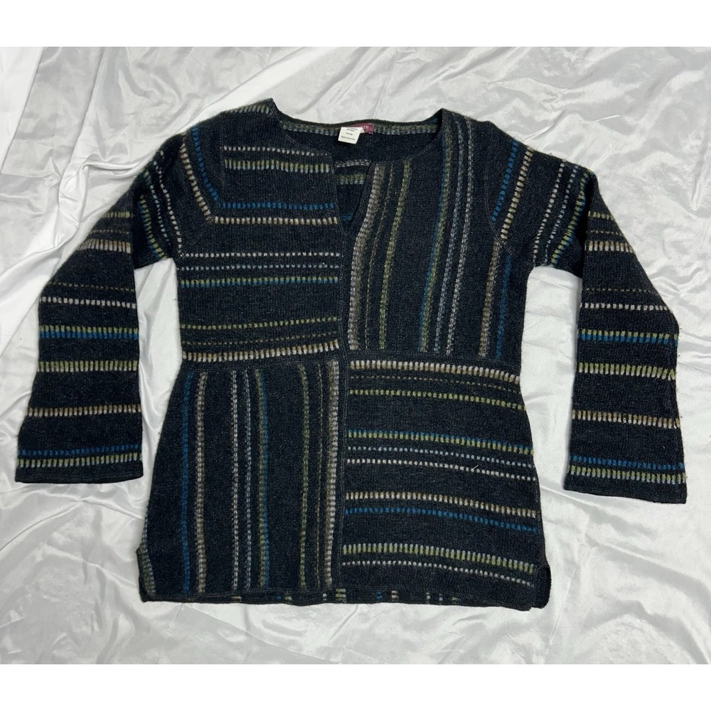 J Crew Multicolor Striped V-Neck Fisherman Sweater Lambswool Rory Gilmore 90's M
